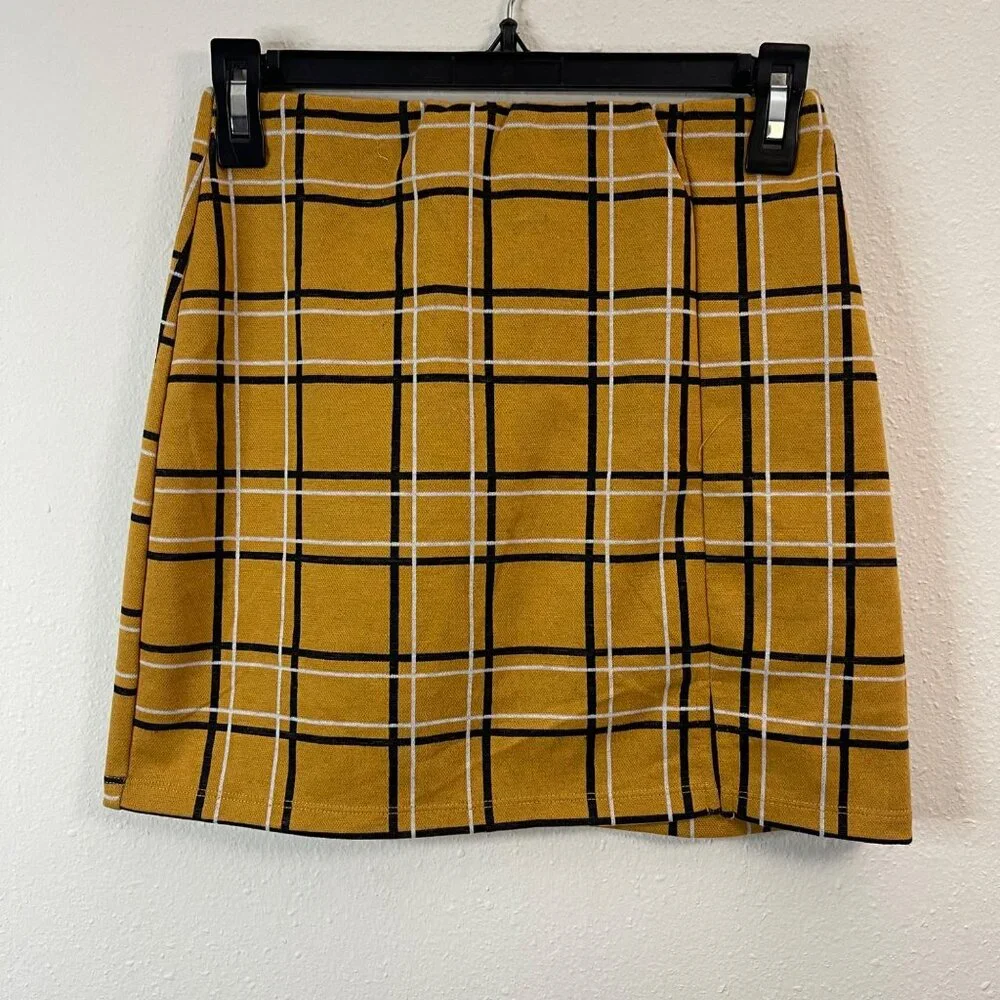 Girls Yellow Plaid Mini Skirt With Slit Detail By Popular Basics Size S - Picture 3 of 9